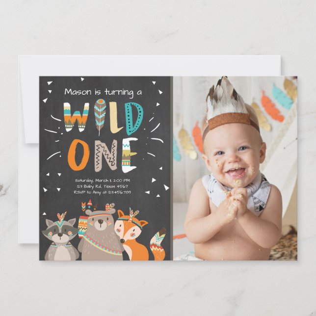 Wild One Tribal Primera invitación para cumpleaños (Anverso)