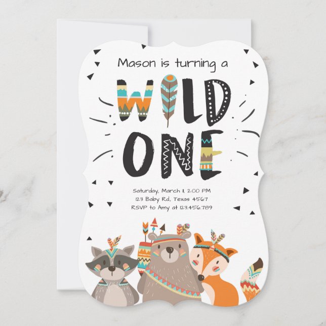 Wild One Tribal Primera invitación para cumpleaños (Anverso)