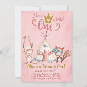 Wild One woodland teepee 1er cumpleaños invitación