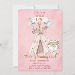Wild One woodland teepee 1er cumpleaños invitación