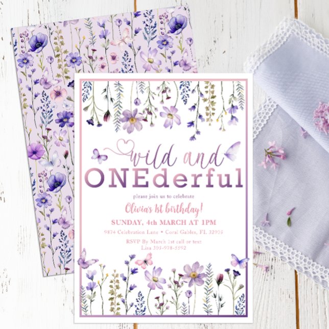 Wild ONEMaravillosa Invitación de cumpleaños 1ª fl (Lovely Lilac Hues Birthday Invitation)