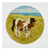 Wild Ponies Watercolor Square Poster