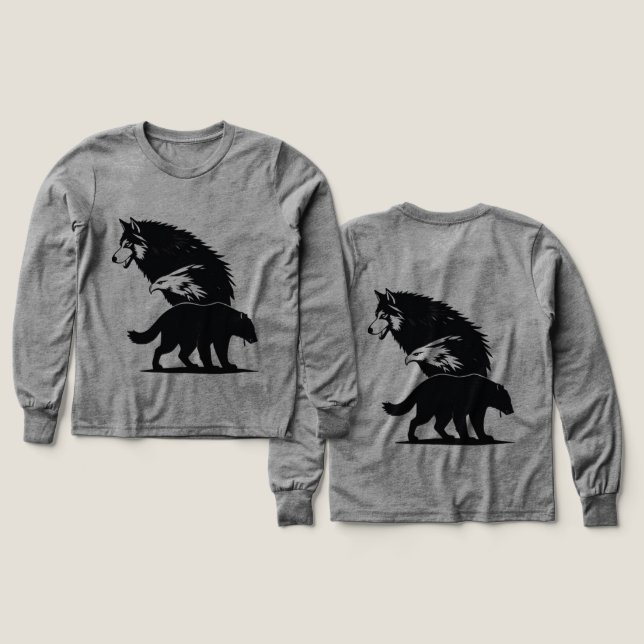 Wild Trio: Wolf, Eagle, and Bear Silhouette (Diseño frontal y trasero)