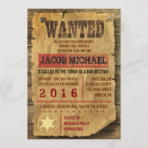 WILD WEST WANTED Bar Bat Mitzvah Invitación