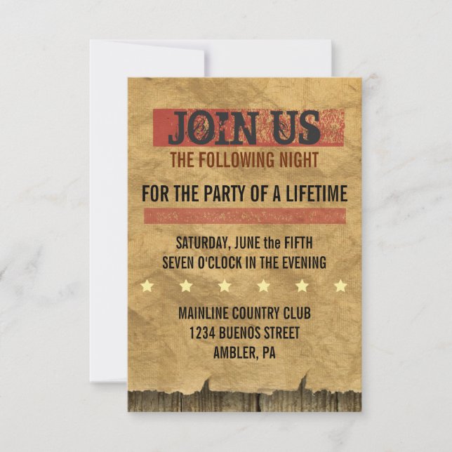 WILD WEST WANTED Bar Bat Mitzvah Tarjeta Fiesta (Anverso)