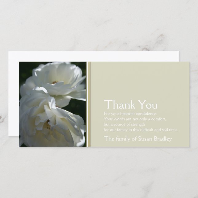 Wild White Roses 2 Sympathy Gracias Tarjeta de Fot (Anverso / Reverso)