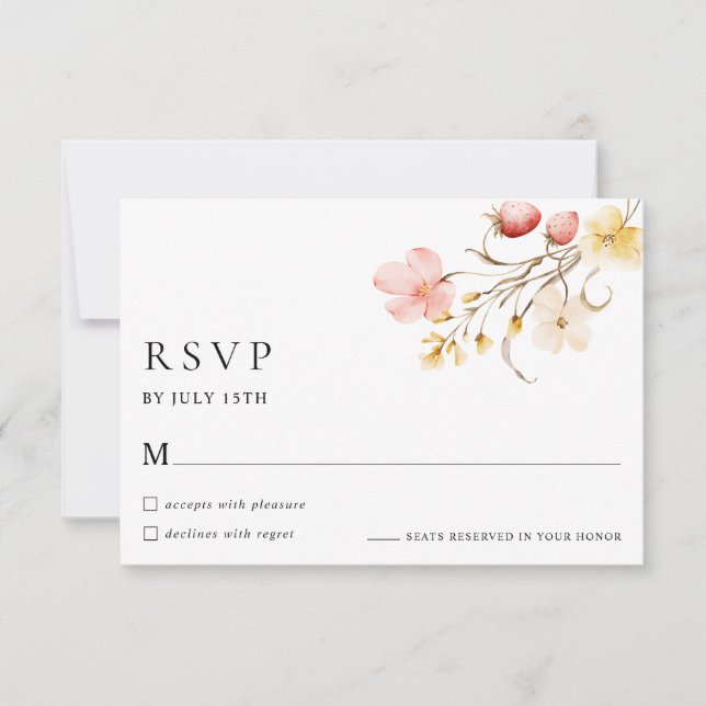 Wildflower Blush Floral Garden Wedding RSVP Cards (Anverso)
