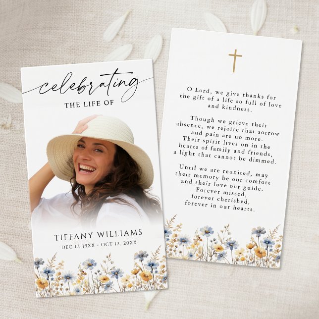 Wildflower Celebration of Life Cross Prayer Card (Subido por el creador)