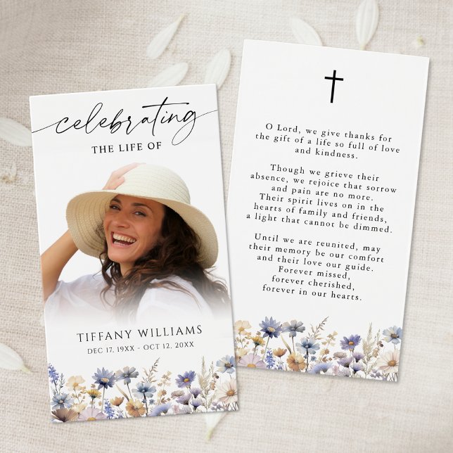 Wildflower Celebration of Life Cross Prayer Card (Subido por el creador)