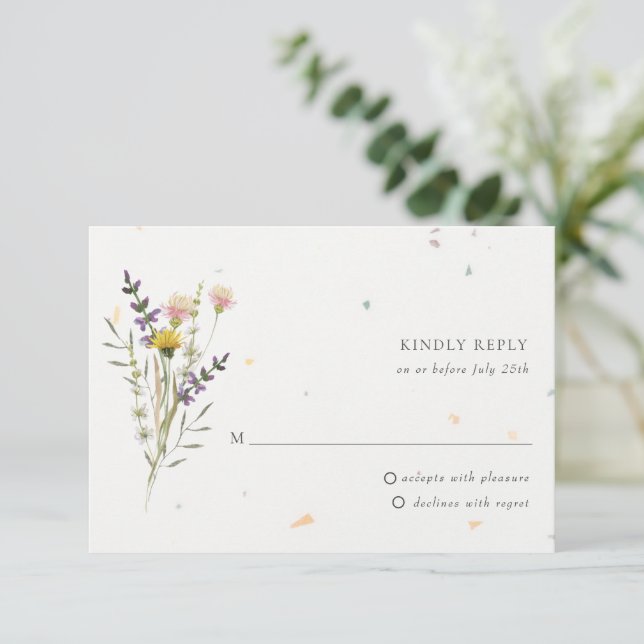 Wildflower Floral Garden Speckletone Wedding RSVP (Anverso de pie)