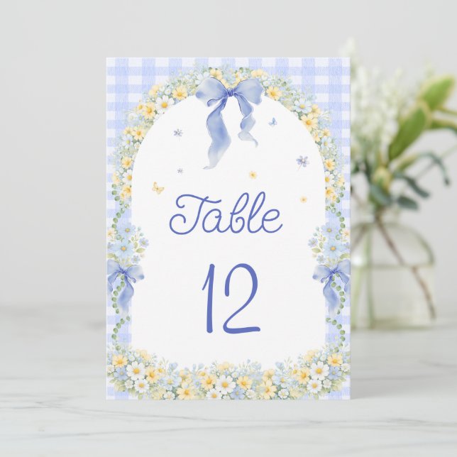 Wildflower Floral Gingham Table Number (Anverso de pie)