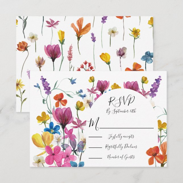 Wildflower Floral Meadow response cards RSVP (Anverso / Reverso)
