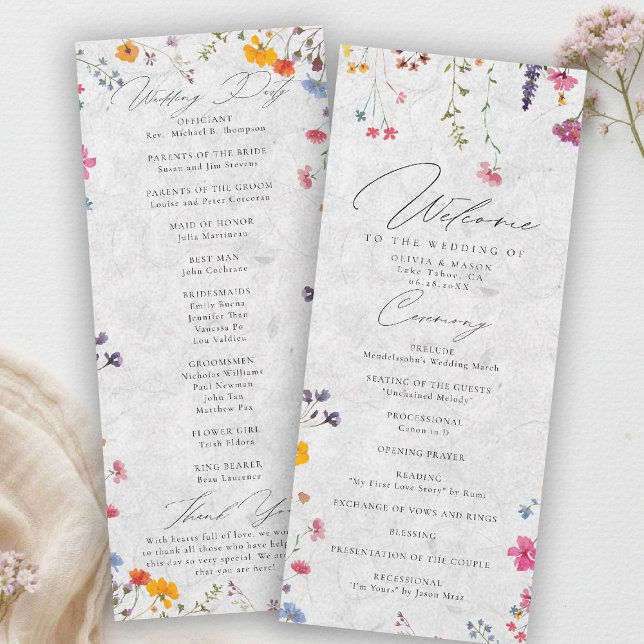 Wildflower Garden Modern Ivory Wedding Program (wildflower wedding program watercolor garden backyard barn summer spring elegant romantic ivory)