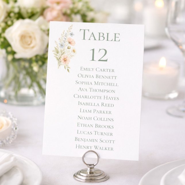 Wildflower Garden Table Number Seating Chart Cards (Subido por el creador)