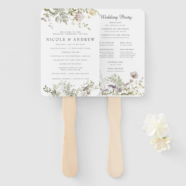 Wildflower | Programa de Boda Abanico a Mano (Anverso y reverso)