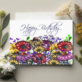 Wildflower Riot — Tarjeta de Cumpleaños Botánica