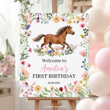 Wildflower Rustic Horse Girl Birthday Welcome Sign