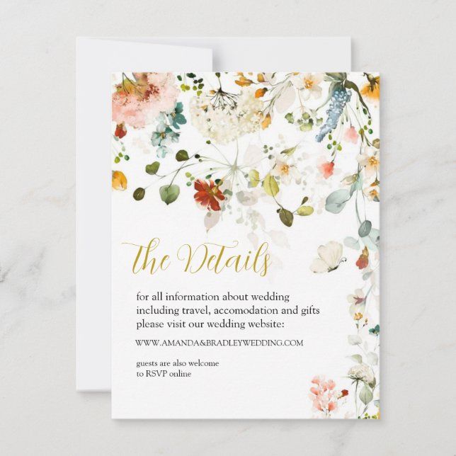 WILDFLOWERS Bodas detalles tarjetas de gabinete (Anverso)