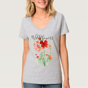 Wildflowers de la acuarela en la camiseta