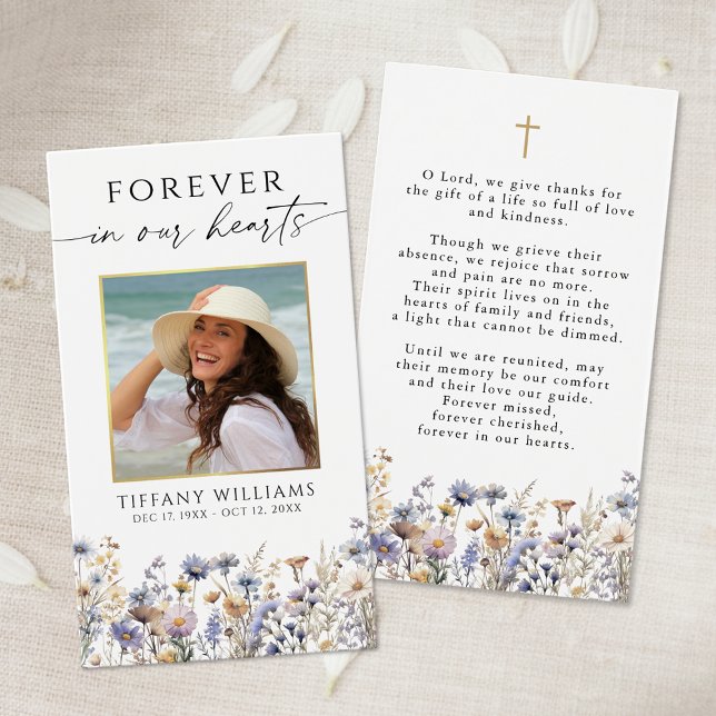 Wildflowers Forever Hearts Cross Photo Prayer Card (Subido por el creador)