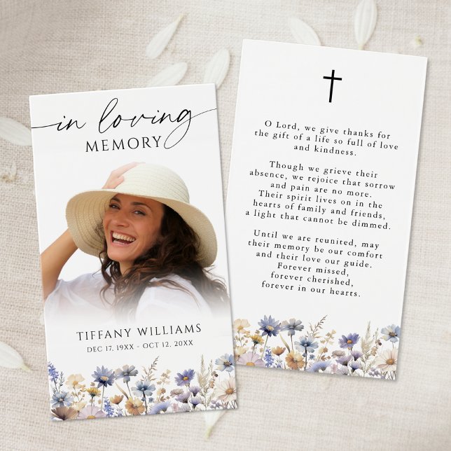 Wildflowers Loving Memory Cross Photo Prayer Card (Subido por el creador)