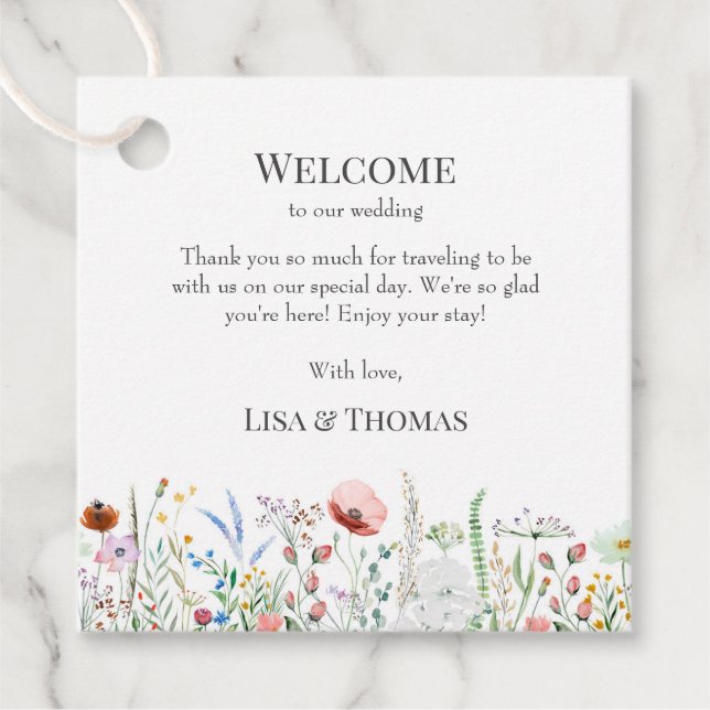 Wildflowers Meadow Boda Welcome Gift Etiqueta (Anverso)
