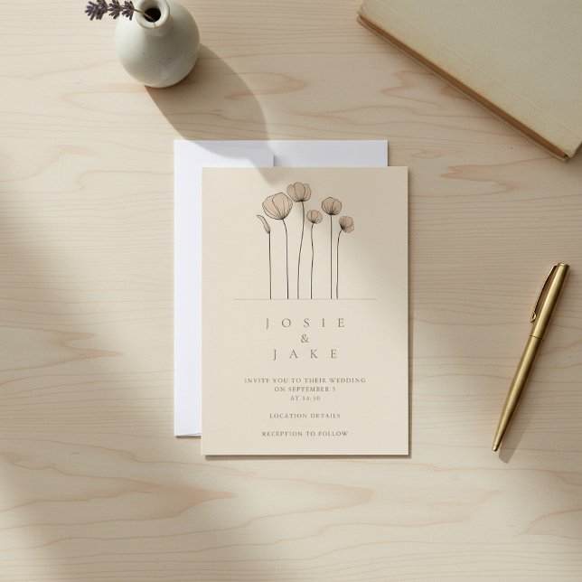 WIldflowers simple Invitación a la boda tontos sil (WIldflowers simple Wedding Invitation Muted Tones.)