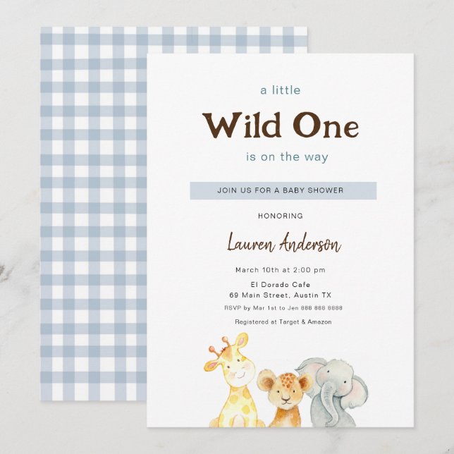 Wile One Baby Animals Boy Invitación Baby Shower (Anverso / Reverso)