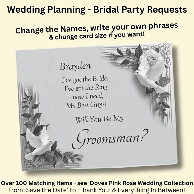 Will You Be My Groomsman? Grey Roses & Doves (Subido por el creador)