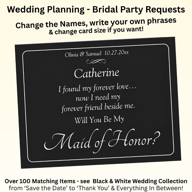 Will You Be My Maid of Honor? Black & White Card (Subido por el creador)