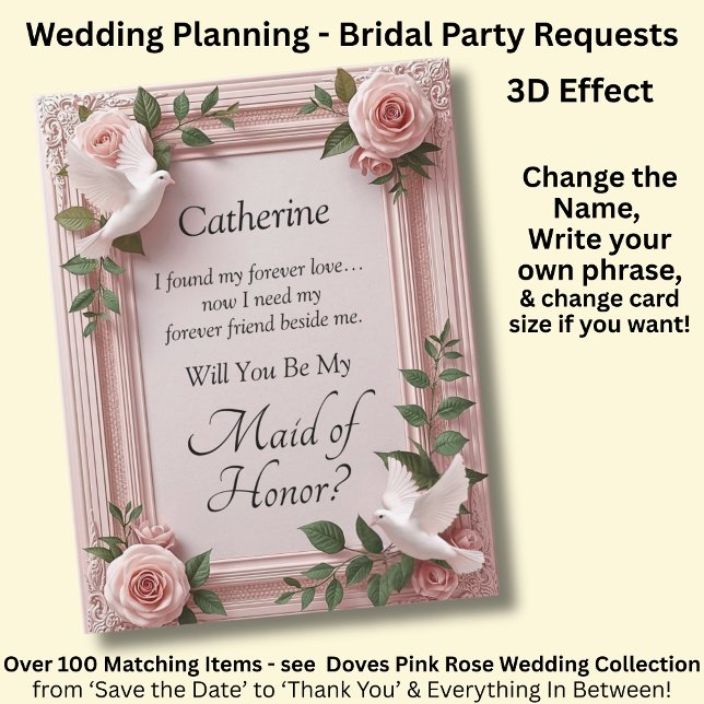Will You Be My Maid of Honor? Pink Roses & Doves (Subido por el creador)