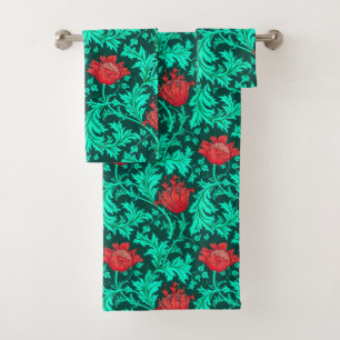 William Morris Anemone, rojo profundo y turquesa