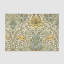 William Morris Blue Yellow Floral Tejido Papel