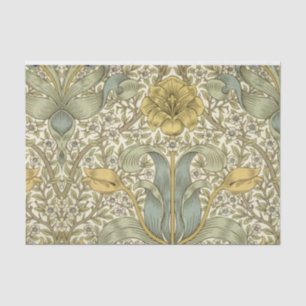 William Morris Blue Yellow Floral Tejido Papel