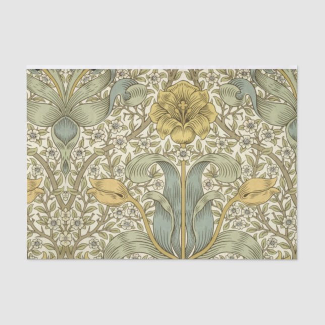 William Morris Blue Yellow Floral Tejido Papel (Anverso)