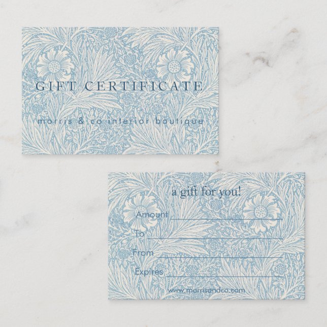 William Morris - Certificado de regalo de Blue Mar (Anverso / Reverso)