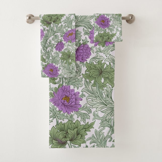 William Morris Chrysanthemum Floral Purple Green (In situ)
