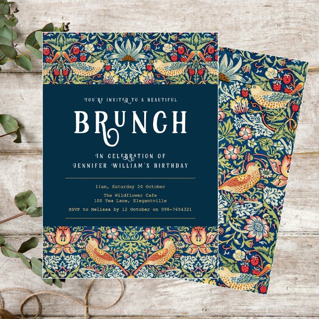 William Morris elegante invitación de brunch azul (Subido por el creador)