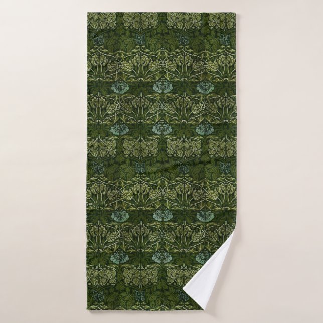 William Morris Gran Hojas Verdes y Flor Azul (Toalla de baño)