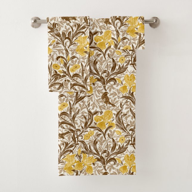 William Morris Irises, Mustard Gold, Brown & Beige (In situ)