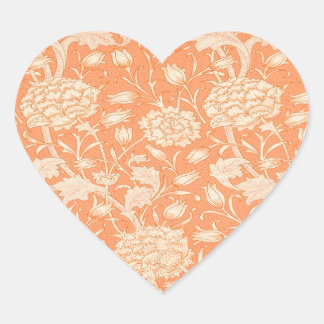 William Morris Naranja Pegatina de Corazón Floral