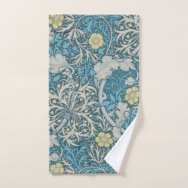 William Morris, patrón Art Nouveau, algas, azul,f (Toalla de mano)