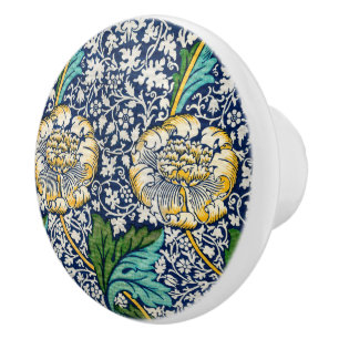 William Morris pomo de cerámica amarillo floral