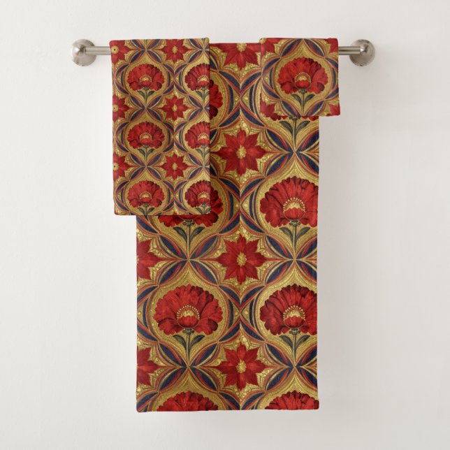 William Morris Rojo Dorado Amapolas Patrón Floral (In situ)