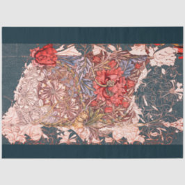 William Morris ROJO FLOWER EN papel Tejido AZUL
