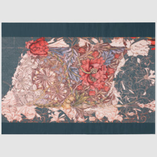 William Morris ROJO FLOWER EN papel Tejido AZUL
