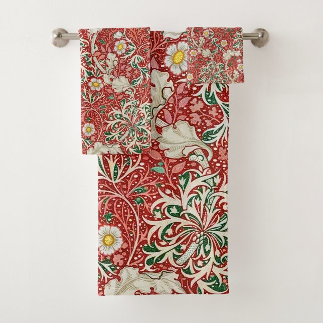 William Morris Seaweed Flor antigua Verde Rojo (In situ)