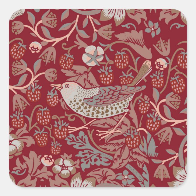 William Morris Strawberry Thief Square Pegatina (Anverso)