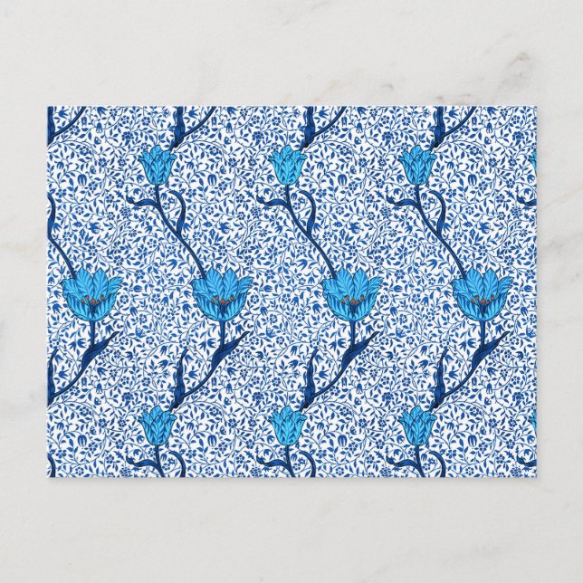 William Morris Tulip Damask, postal azul cobalto (Anverso)