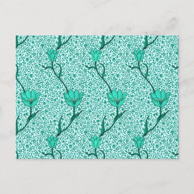 William Morris Tulip Damask, postal turquesa (Anverso)